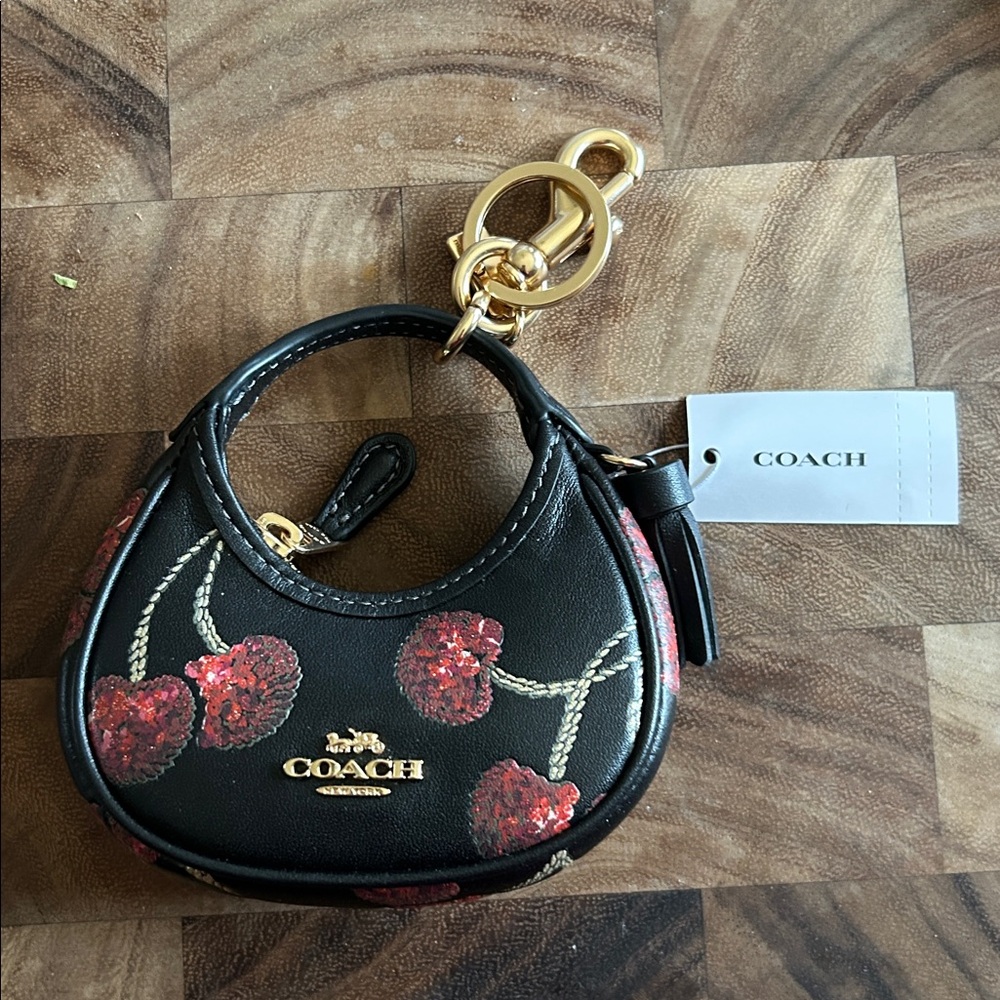 Authentic Coach Carmen Bag Charm With Cherry Print NWT